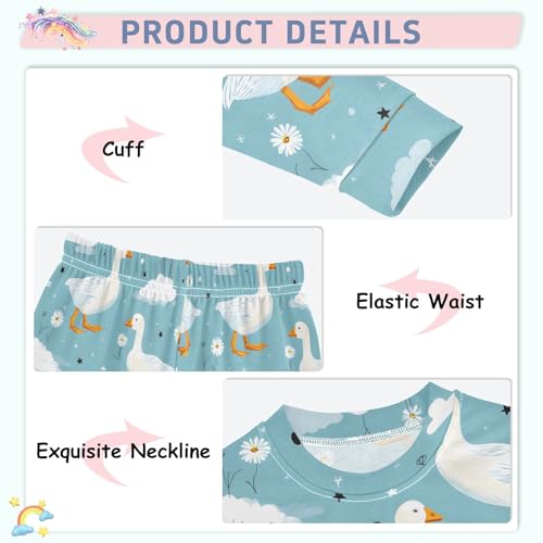 Cartoon Pajamas Set White Duck Pattern Teal Long Sleeve PJs Cotton Jammies Sleepwear Top and Pants4