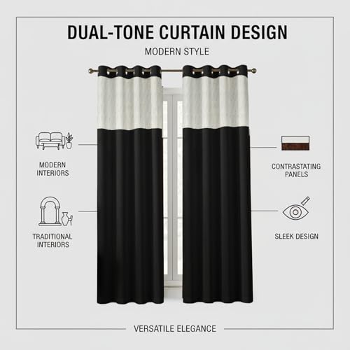 Image of IVAZA Dual-Tone Design 100% Complete Blackout Curtains - Room Darkening Curtain for Door -, Heavy Blackout, Thermal Insulation Curtains, Black Out Curtains 8 feet Long Set of 2 Black