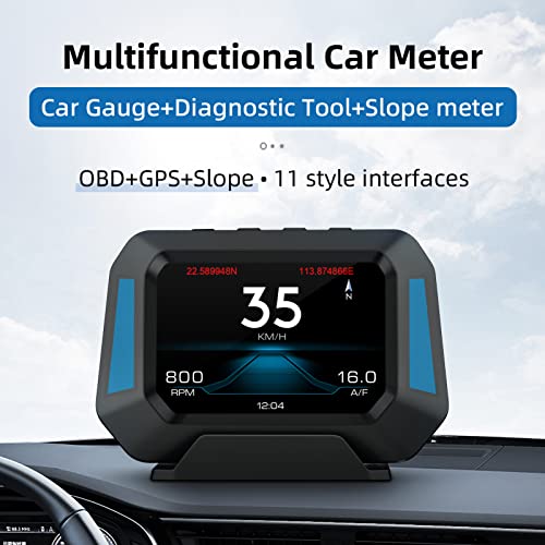 Computador de viagem multifuncional P21 HUD medidor de carro, diagnóstico OBDⅡ e medidor de inclinaç