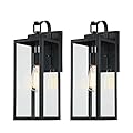 Pia Ricco Large Size Outdoor Wall Lights, 2 Pack 18 Inch Matte Black Exterior Light Fixture with Clear Glass Shade, Waterproof Front Porch Lighting, Modern Sconce Lantern for House, Garage, ETL Listed