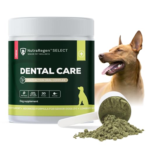 Select Senior Dog Dental Powder 30 Servings | Beef Flavored Dog Breath Freshener for Oral & Gum Health | Pet Dental Powder Helps Manage Plaque & Tartar Buildup and Chewing Issues | 4.6 Oz