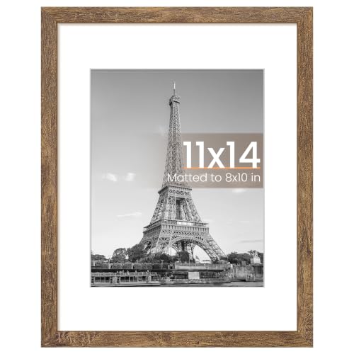 Image of upsimples 11x14 Picture Frame, Display Pictures 8x10 with Mat or 11x14 Without Mat, Wall Hanging Photo Frame, Rustic Brown, 1 Pack