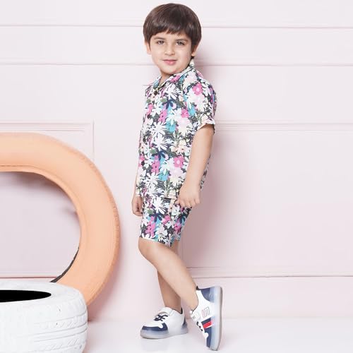 Image of AJ DEZINES Kids Cotton Shirt Shorts Half Sleeves Floral Printed CO-ORDS Set for Boys
