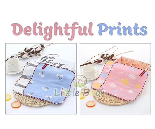 Image of Little Boo Muslin 6 Layer Cotton Face Towels for Newborn Baby Extra Soft Hankies Reusable Napkins for Infants Toddlers /Kids (Pack of 5). Multicolor