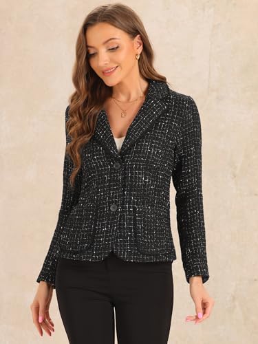 Allegra K Tweed Blazer for Women's Notch Lapel Long Sleeve 2025 Fall Elegant Business Casual Jacket4