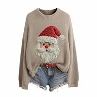 Christmas Jumpers for Women UK 3D Print Knitted Jumpers Long Sleeves Crew Neck Sweaters Ladies Xmas Winter Warm Fleece Pullover Comfortable Oversized Sweaters