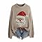 Christmas Jumpers for Women UK 3D Print Knitted Jumpers Long Sleeves Crew Neck Sweaters Ladies Xmas Winter Warm Fleece Pullover Comfortable Oversized Sweaters