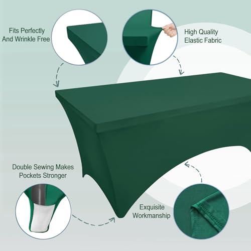 Image of FOLINS&HOME Green 8ft Fitted Water Resistant Tablecloth with Spandex