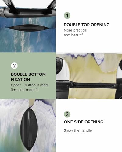 Summer Holiday Ocean Wave Travel Luggage Cover, Beach Sand Blue Anti-scratch Travel Suitcase Protector Covers, Washable Elastic Baggage Covers Fit 19-21 Inch Carry on Luggage2