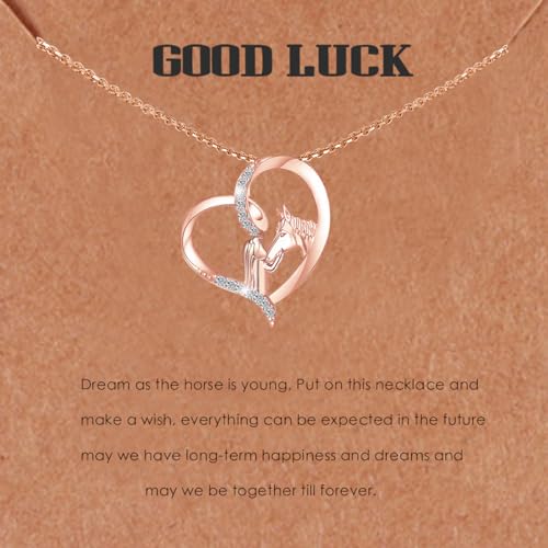 Regalo para niñas y caballos: collar con colgante de corazón de plata