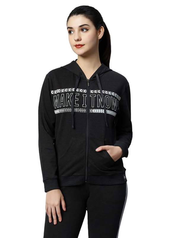 Image of Women's Cotton Printed Steel Blue Jacket with 2 Cross Pockets