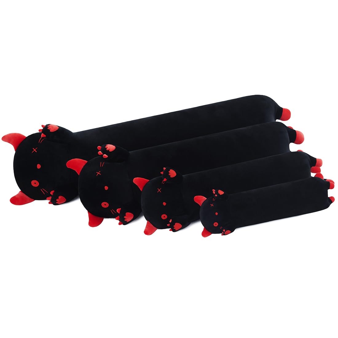 SNOWOLF Stuffed Cat Devil lungo cuscino peluche giocattolo animale morbido Kawaii Stuff giocattolo coccoloso adorabile cuscino abbraccio per i bambini (110cm, nero)