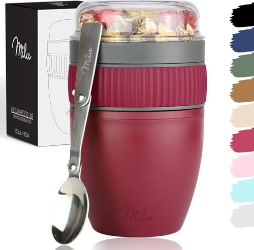 Milu vaso de muesli para llevar 400ml I vaso de plástico para yogur y muesli I vaso hermético con cuchara para yogur/gachas (Berry)