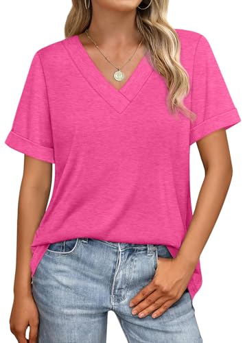 WIHOLL Womens Summer Tops Short Sleeve Basic Casual V Neck T Shirts Trendy Fashion 20254