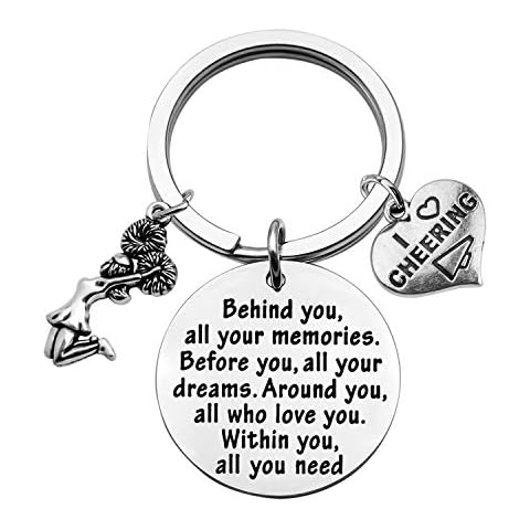 FEELMEM Cheer Keychain Cheerleading Gift Cheerleader Gift Behind You All Memories Before You All Your Dream Keychain Cheer Jewelry for Cheer Team Cheer Mom Cheer Coach Cover