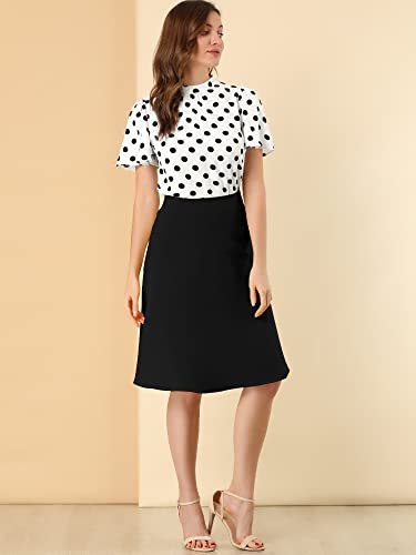 Allegra K Women's Polka Dots Blouse Stand Collar Pleat Keyhole Back Short Flare Sleeve Tops3