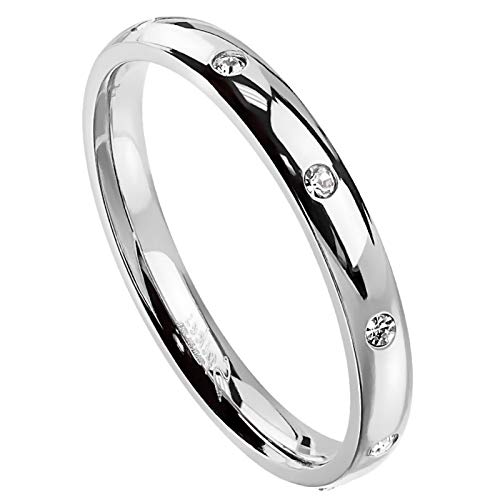 Fantasy Forge Jewelry Eternity Anniversary Ring Womens Stainless Steel Cubic Zirconia Wedding Band Sizes 5-103