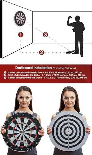 Wooden Double Sided, 18 inch Metal Dart Board Tournament and Family Game Set with 6 Steel Tip Needles for Kids and Adults (5 Core, Velvet Finish)