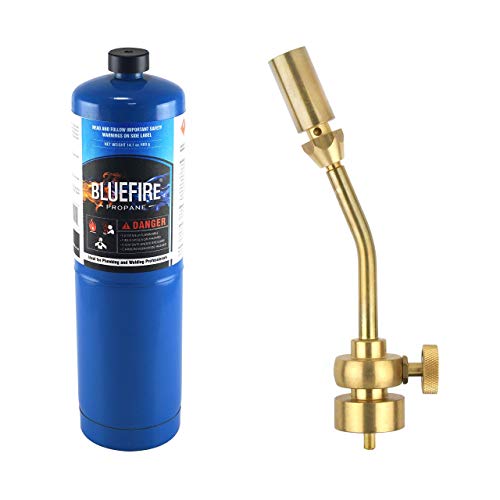 BLUEFIRE Solid Brass Pencil Flame Gas Welding Torch Head Nozzle Upgraded Full Metal Version Fuel by MAPP MAP Pro Propane CGA 600 Cylinder (Torch with Propane kit)