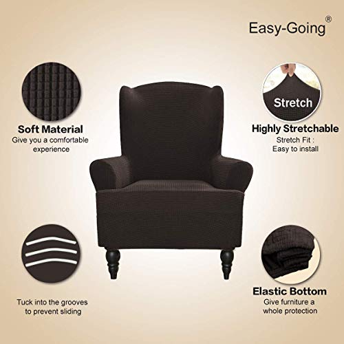 Image of Easy-Going Stretch Wingback Chair Sofa Slipcover Chocolate | 1-Piece Sofa Cover Furniture Protector Couch Soft with Bottom, Spandex Jacquard