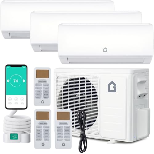 Towallmark 28000 BTU Tri Zone WIFI Mini Split AC/Heating System, 20 SEER2 3 Zone 9000 + 9000 + 12000 BTU Ductless Split Air Conditioner with Pre-Charg