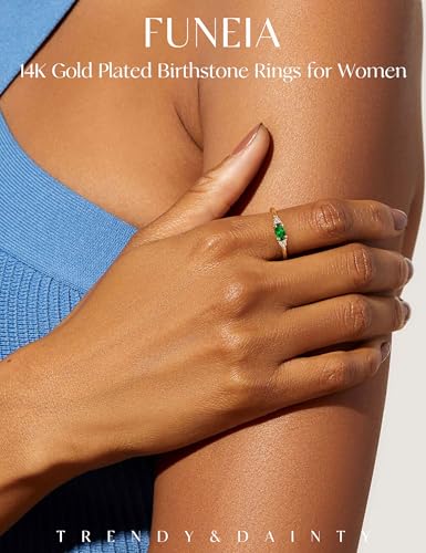 funeia gold birthstone rings for women non tarnish trendy stackable gold rings that don39t tarnish dainty emerald green gemstone cubic zirconia wedding engagement ring for her birthday gifts jewelry