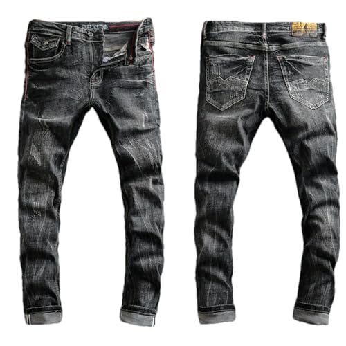 Men Jeans Retro Black Gray9 Elastic Slim Fit Ripped Jeans Mens Trousers Vintage Designer Casual Denim Pants