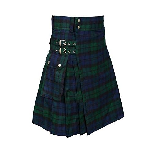 BaronHong Faldas escocesas de tartán para Hombres Falda Escocesa de tartán con Correas y Bolsillos Grandes de Carga (Verde, S)