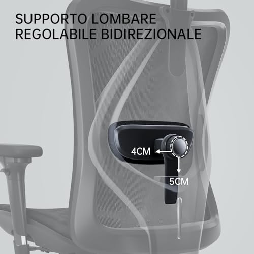 Sedia ergonomica da ufficio per computer schienale alto regolabile 3D traspirante con braccioli e supporto lombare moderno - Sedia gaming - Immagine 6