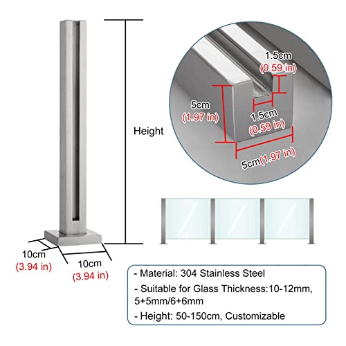 Pasamanos de acero inoxidable resistente con soportes para paneles de vidrio de 10 mm 7