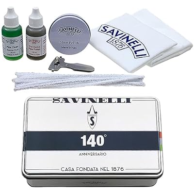 Savinelli Pipe Dopp Kit - Wood Pipe Cleaning and Care Set: Polishing, Cleaners, Reamer, Cloths, Anniversary Tin - Cleaning Set For Briar Wood Pipes