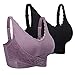 iClosam Damen Sport BH Spitzen BH Frauen Bustier Spitzen Bra für Fitness Training Joggen Yoga Bequem Atmungsaktiv BH Dünn Front Closure Push Up Ohne Bügel(2er Pack,L)