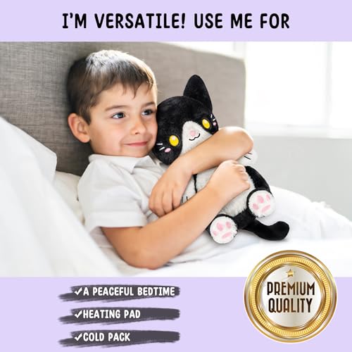 Image of Tuxedo Cat Microwavable 1.5 lbs Unscented Heating Pad for Women and Kids- Cute Soft Cozy Pillow Plush Heatable Warm Stuffed Animals - Kawaii Hot and Cold Plushie - Tuxedo Cat Gifts for Girls and Women