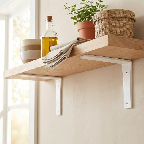 4 Pack Heavy Duty Shelf Brackets 16 Inch by Balin Designs – White Decorative L Bracket for Shelves, Metal Shelf Support Bracket, Wall Mounted Countertop Iron Corbels, Floating Shelving Brackets by Balin Designs - Used condition - Image 5