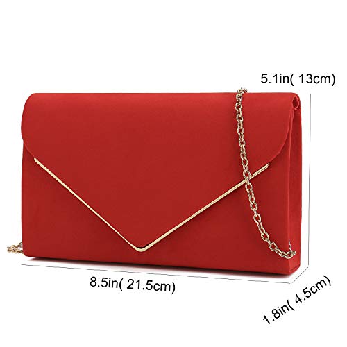 CHARMING TAILOR Faux Suede Clutch Bag Elegant Metal Binding Evening Bag for Wedding/Prom/Black-tie Events (Red) - Thumbnail 3
