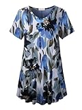 LARACE Floral Tops for Womens Summer Clothes Casual Short Sleeve Shirts V Neck Tunic for Leggings Plus Size Blouse(A-Blue35 3X)