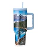 NALATI 40oz Tumbler with Lid and Straw, Stainless Steel Insulated Tumbler for Water, Iced Tea or Coffee - Best Gift for Her and Him (Mountain Scene, 40OZ)