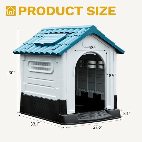 DWVO 33.1'' Plastic Foldable Dog House for Small and Medium Dogs, Waterproof Folding Pet House with Adjustable Top Window and Elevated Base (33.1''L x 27.6''W x 30''H) - Image 6