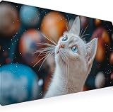 Tappetino mouse grande XXL 60 x 30 cm, Mouse Pad Base in Gomma Antiscivolo con Bordi Cuciti, Mousepad Ergonomico per Ufficio Accessori Scrivania Tastiera del Computer Portatile Gatto Pianeta 1J0-604