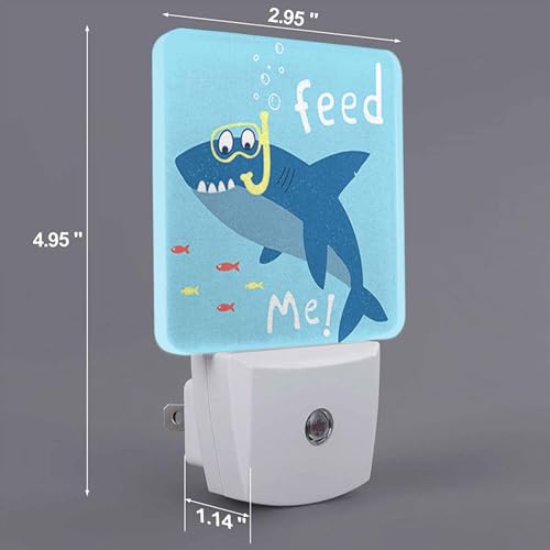 Image of LED Night Light,Funny Cartoon Shark Kids LED Night Light Plug into Wall with Dusk to Dawn Light Sensor White Energy Efficient Nightlight for Bedroom Bathroom Hallway Living Room Kitchen