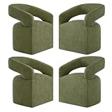 KISLOT Upholstered Dining Chairs with Removable Casters Barrel Side Armchair with Rollers for Diningroom Bedroom Livingroom Reading Room, Green, 4PCS