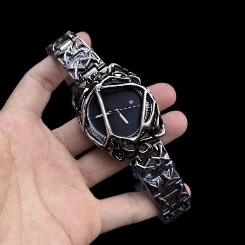 Image of Gothic Watch for Men - Crimson Eclipse, Sunburst Dial Stainless Steel Designer Wrist Watch, Stylish Fashion Watch