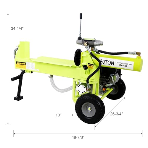 Electric Log Splitter, 20 Ton Auto Return Ram System with 7 HP Powerful Motor for 20" x 16" Logs, Secure & Smokeless Splitters, Fit for Gardening & Forestry, Green Color