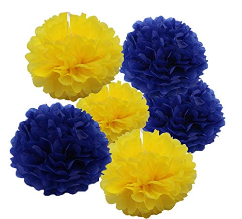 30pcs Tissue Pom Poms Yellow Blue Color Party Supplies,Navy Yellow White Silver Birthday Party Decorations Paper Tassel Garland for Bridal Shower Wedding School Ceremony Graduation Theme Party Supplie