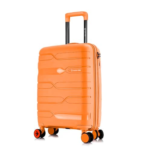 Image of Nasher Miles Paris Hardshell-Sided Polypropylene Cabin Luggage Orange 20 Inch |55Cm 8 Wheel Inline Trolley Bag, Small