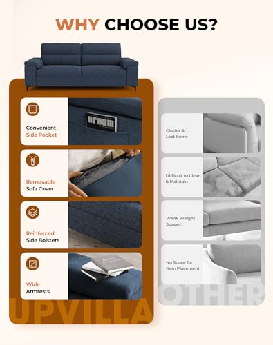Image of Upvilla 88.97 inch Modern Sofa Couch Deep Seat Sofa for Living Room(Blue)