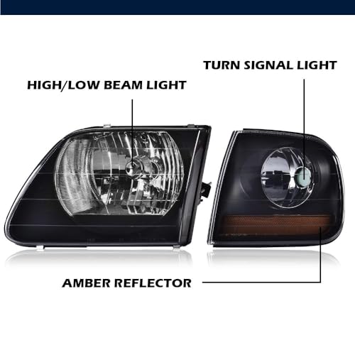 Image of GRAND ORANGE Headlight Assembly & Parking Lights Compatible with Ford F150 1997-2003 /Fit Ford F250 97-99 /Fit Ford Expedition 97-02 Smoke Black Amber