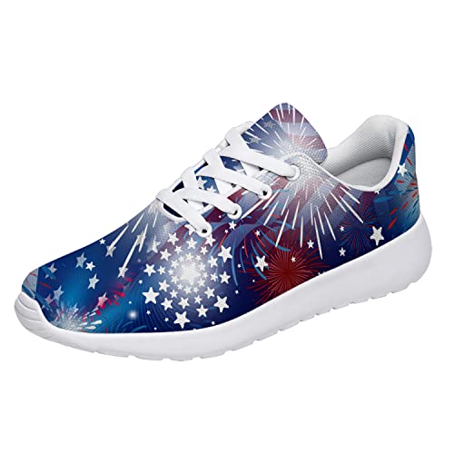 4th July Fireworks Shoes Womens Mens Tennis Shoes Red White and Blue Patriotic Running Sneakers Gifts for Girls Boys,US Size 8 Women/6 Men3