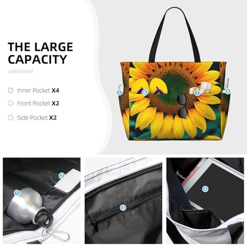 Large Capacity Beach Bag Waterproof Pool Tote for Gym Swimming Camping Carry On Bag Rainbow Sunflower Print4