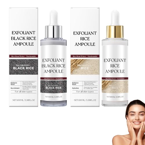 Peel Shot Glow Rice Ampoule Duo,Ampula de Arroz Negro y Suero Exfoliante de Arroz Blanco,Peeling Quimico Facial Exfoliante,Limpia los Poros, Mejora la Piel Áspera, Hidrata, Ilumina, 2 Piezas